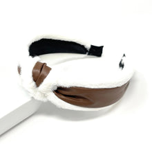 Load image into Gallery viewer, White and brown headband with black accents on a white background