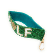 Load image into Gallery viewer, Green beaded strap with 'GOLF' letters on a white background