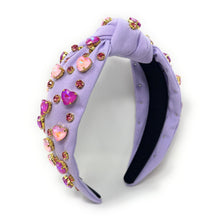 Load image into Gallery viewer, VALENTINES Jeweled Headband, Valentine’s Day Headband, Heart Jeweled Knot Headband, Jeweled Knot Headbands, Valentines Day Knotted Headband, knotted headband, birthday gift for her, headbands for women, best selling items, knotted headbands, boho headband, purple knot headband, valentine headband, valentines headband, valentines day gifts, embellished headband, heart stud headband, red headband, pink hearts headband, handmade headband, hearts knot headband, custom headband