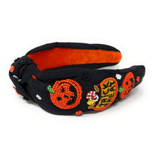 Load image into Gallery viewer, Halloween Headbands for Women, Custom Headbands, Hand Bead Headbands for Halloween, Trendy Halloween Headbands, Halloween Headbands, Halloween Knotted Headband, black white Knotted Headband, Halloween Hair Accessories, knotted headband, Custom headbands, Halloween gifts, halloween knot Headband, Halloween hair accessories, black Halloween headband, Statement headband, Halloween gifts, Trendy Halloween headband