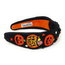 Load image into Gallery viewer, Halloween Headbands for Women, Custom Headbands, Hand Bead Headbands for Halloween, Trendy Halloween Headbands, Halloween Headbands, Halloween Knotted Headband, black white Knotted Headband, Halloween Hair Accessories, knotted headband, Custom headbands, Halloween gifts, halloween knot Headband, Halloween hair accessories, black Halloween headband, Statement headband, Halloween gifts, Trendy Halloween headband