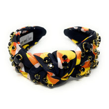 Load image into Gallery viewer, Halloween Jeweled Headband, Halloween Knotted Headband, black white Knotted Headband, Halloween Hair Accessories, candy corn Headband, Best Seller, headbands for women, best selling items, knotted headband, hairbands for women, Halloween gifts, halloween knot Headband, candy corn accessories, Halloween headband, Halloween headband, Statement headband, Halloween gifts, jeweled knot headband, Jeweled headband, halloween Embellished headband, candy corn embellished headband, candy corn 