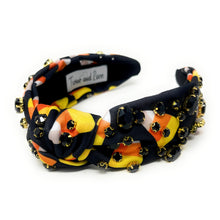 Load image into Gallery viewer, Halloween Jeweled Headband, Halloween Knotted Headband, black white Knotted Headband, Halloween Hair Accessories, candy corn Headband, Best Seller, headbands for women, best selling items, knotted headband, hairbands for women, Halloween gifts, halloween knot Headband, candy corn accessories, Halloween headband, Halloween headband, Statement headband, Halloween gifts, jeweled knot headband, Jeweled headband, halloween Embellished headband, candy corn embellished headband, candy corn 