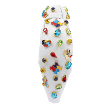 Load image into Gallery viewer, custom autism awareness headband, jeweled headband, autism top knot headband, autism awareness knot headband, autism jeweled headband, handmade headband, custom headband, bejeweled accessories, autism hair accessories, embellished earrings, custom earrings, autism awareness gifts, birthday gifts, bohemian headband, luxurious handmade accessories, party earrings, autism support gifts, autism awareness gifts, rhinestone headband, embellished headband, party headband, statement headband, best selling items