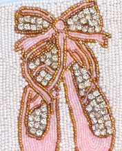 Load image into Gallery viewer, Pink and gold beaded ballet flats with a bow.