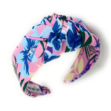 Load image into Gallery viewer, Summer Headband, Summer Knotted Headband, Floral Knot Headband, pink Hair Accessories, Blue knot Headband, Best Seller, headbands for women, best selling items, pink floral knotted headband, hairbands for women, pink Summer gifts, Floral top knot Headband, floral hair accessories, Spring Summer knot headband, Palms knotted headband, Statement headband, blue color headband, Blue color knot headband, floral hairband, solid color headband, tropical knot headband, vacation headband, wide knot headband 