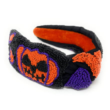 Load image into Gallery viewer, Halloween Headbands for Women, Custom Headbands, Hand Bead Headbands for Halloween, Trendy Halloween Headbands, Halloween Headbands, Halloween Knotted Headband, black Knotted headband, Halloween Hair Accessories, knotted headband, Custom headbands, Halloween gifts, halloween knot Headband, Halloween hair accessories, black Halloween headband, Statement headband, Halloween gifts, Trendy Halloween headband, Knot headband, Unique headbands, Pumpkin headband, Headbands with pumpkins