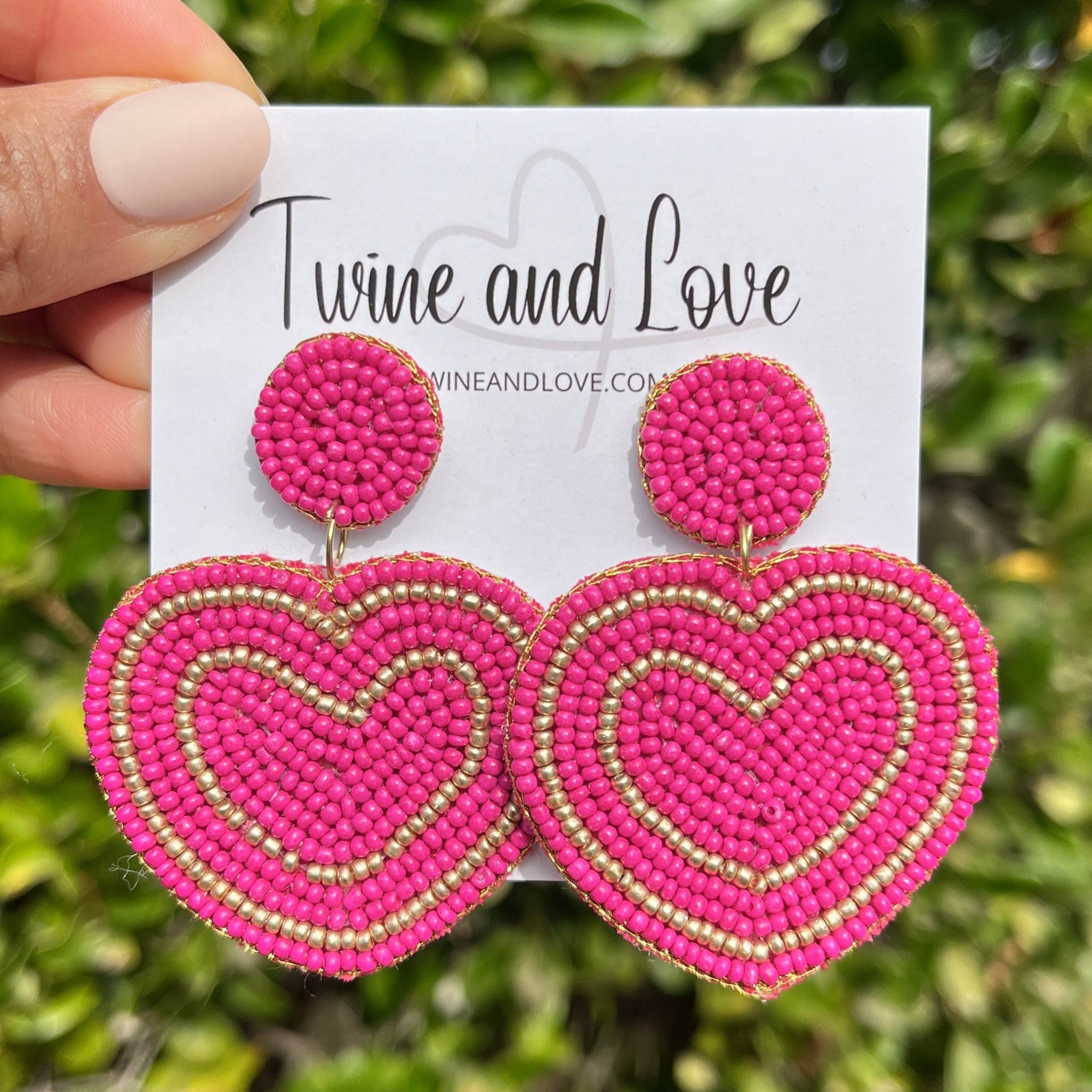 Heart Beaded Earrings, Valentines Beaded Earrings, Pink Beaded