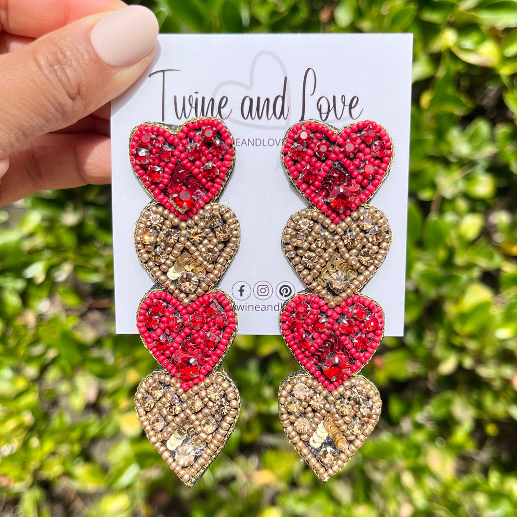 Earrings. Heart earrings. Valentines Day Red Heart Glitter and