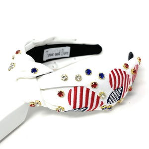 Americana Jeweled Headband, Patriotic Knotted Headband, Patriotic Knot Headband, Fourth of July Hair Accessories, Red White Headband, Best Seller, headbands for women, best selling items, knotted headband, hairbands for women, Patriotic accessories, Independence day gifts, Independence day Headband, Memorial day hair accessories, American headband, USA flag headband, Fourth of July headband, Fourth of July gifts, red white headband, star knot headband, Jeweled headband, USA Jeweled headband, USA Headband