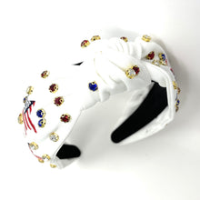 Load image into Gallery viewer, Americana Jeweled Headband, Patriotic Knotted Headband, Patriotic Knot Headband, Fourth of July Hair Accessories, Red White Headband, Best Seller, headbands for women, best selling items, knotted headband, hairbands for women, Patriotic accessories, Independence day gifts, Independence day Headband, Memorial day hair accessories, American headband, USA flag headband, Fourth of July headband, Fourth of July gifts, red white headband, star knot headband, Jeweled headband, USA Jeweled headband, USA Headband