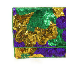 Load image into Gallery viewer, Mardi Gras Celebration Beaded Crossbody Chain  Clutch Bag Handbag, beaded clutch, beaded purse for mardi gras, mardi gras outfit, mardi gras celebration gift, mardi gras celebration outfit, gift for mardi gras, mardi gras gifts, Mardi Gras clutch purse, Mardi gras sequin bag, Sequin bag, NOLA accessories, NOLA accessory, Mardi Gras accessory, Beaded sequin bag, Bags for mardi gras, party night out bags, party bags, Handmade gifts, hand beaded clutch purse, custom clutch purse, custom accessories