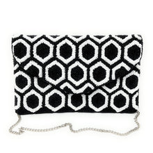 Load image into Gallery viewer, beaded clutch purse, black white beaded bag, birthday gifts, black white clutch, seed bead purse, beaded bag, seed bead clutch, summer bag, beaded clutch bag, engagement gift, bridal gift to bride, bridal gift, black white bag, wedding gift, bride gifts, crossbody purse, bride to be gift, engagement gift, bachelorette gifts, best friend gift, best selling items, party bag, evening bags, boho clutch, Black white beaded bag, custom handbag, handmade bags, handmade clutch 