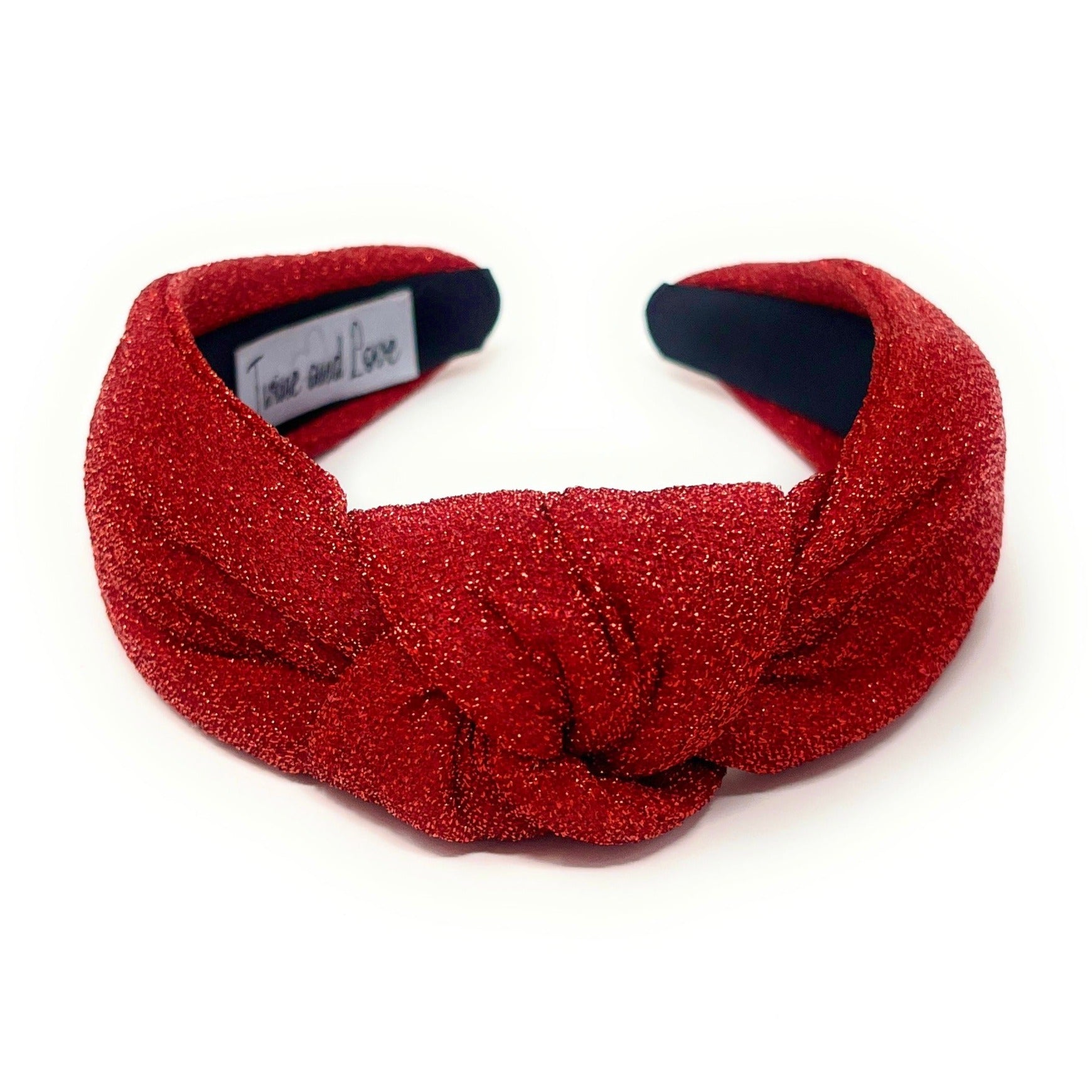 Red Solid Glitter Knot Headband, Holiday Headbands, Red  display picture 2