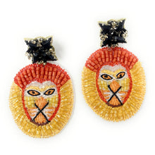 Load image into Gallery viewer, custom beaded Earrings, black gold Earrings, lion Beaded Earrings, lion earrings, lion jeweled earrings, women earrings, Statement earrings, handmade earrings, custom earrings, bejeweled accessories, fancy accessories, jaguar earrings, gifts for mom, best friend gifts, birthday gifts, bohemian earrings, fancy earrings accessory, party earrings, Fancy earrings, boho earrings, rhinestone earrings, embellished earrings, Fancy jeweled earrings, party earrings, statement earrings, best selling items
