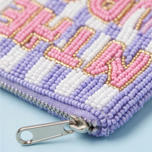 Load image into Gallery viewer, Close-up of a colorful beaded pouch with a silver zipper.