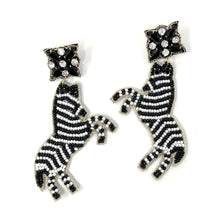 Load image into Gallery viewer, custom beaded Earrings, black white Earrings, black Beaded Earrings, zebra earrings, New years earrings, women earrings, Statement earrings, handmade earrings, custom earrings, bejeweled accessories, fancy accessories, leopard earrings, gifts for mom, best friend gifts, birthday gifts, bohemian earrings, fancy earrings accessory, party earrings, Fancy earrings, boho earrings, rhinestone earrings, embellished earrings, party black earrings, statement earrings, autumn earrings, zebra earrings
