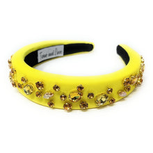 Load image into Gallery viewer, headbands for women, baroque headband, handmade headbands, yellow headband, Neon headband, hair band for women, solid color headband, rhinestone headband, bejeweled headband, luxury headband, jeweled headband, pink jeweled headband, bling headband, embellished knot headband, luxury knot headband, knot headband, rhinestone headband, summer hair accessories, jeweled headband, embellished headband, Summer headband, statement headband, custom headbands, padded headband