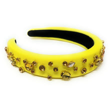 Load image into Gallery viewer, headbands for women, baroque headband, handmade headbands, yellow headband, Neon headband, hair band for women, solid color headband, rhinestone headband, bejeweled headband, luxury headband, jeweled headband, pink jeweled headband, bling headband, embellished knot headband, luxury knot headband, knot headband, rhinestone headband, summer hair accessories, jeweled headband, embellished headband, Summer headband, statement headband, custom headbands, padded headband