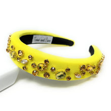 Load image into Gallery viewer, headbands for women, baroque headband, handmade headbands, yellow headband, Neon headband, hair band for women, solid color headband, rhinestone headband, bejeweled headband, luxury headband, jeweled headband, pink jeweled headband, bling headband, embellished knot headband, luxury knot headband, knot headband, rhinestone headband, summer hair accessories, jeweled headband, embellished headband, Summer headband, statement headband, custom headbands, padded headband