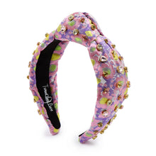 Load image into Gallery viewer, headband for women, summer Knot headband, Spring summer headband, tropical knotted headband, floral top knot headband, tropical top knotted headband, multicolor knotted headband, multicolor print headband, tropical print hair band, flowers knot headbands, Summer headband, statement headbands, top knotted headband, knotted headband, Purple pink hair accessories, embellished headband, best selling items, luxury headband, floral headband, handmade gifts, floral jeweled headband, custom headband 