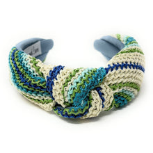 Load image into Gallery viewer, headband for woman, fashion headbands, blue green raffia knot headband, woven headbands for women, stylish headbands, raffia headband style, top knot headband, woven top knot headband, ivory headband, raffia hair band, multicolor raffia headband, raffia woven headband, women top knot headband, summer headbands, beige knot headband, woven top knot headband, handmade headbands, top knotted headband, knotted headband, boho headband, beige knotted headband, solid color headband, resort headband