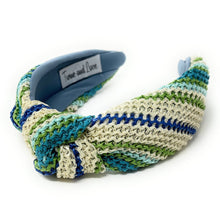 Load image into Gallery viewer, headband for woman, fashion headbands, blue green raffia knot headband, woven headbands for women, stylish headbands, raffia headband style, top knot headband, woven top knot headband, ivory headband, raffia hair band, multicolor raffia headband, raffia woven headband, women top knot headband, summer headbands, beige knot headband, woven top knot headband, handmade headbands, top knotted headband, knotted headband, boho headband, beige knotted headband, solid color headband, resort headband