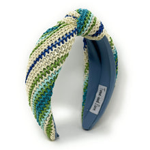 Load image into Gallery viewer, headband for woman, fashion headbands, blue green raffia knot headband, woven headbands for women, stylish headbands, raffia headband style, top knot headband, woven top knot headband, ivory headband, raffia hair band, multicolor raffia headband, raffia woven headband, women top knot headband, summer headbands, beige knot headband, woven top knot headband, handmade headbands, top knotted headband, knotted headband, boho headband, beige knotted headband, solid color headband, resort headband