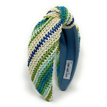 Load image into Gallery viewer, headband for woman, fashion headbands, blue green raffia knot headband, woven headbands for women, stylish headbands, raffia headband style, top knot headband, woven top knot headband, ivory headband, raffia hair band, multicolor raffia headband, raffia woven headband, women top knot headband, summer headbands, beige knot headband, woven top knot headband, handmade headbands, top knotted headband, knotted headband, boho headband, beige knotted headband, solid color headband, resort headband