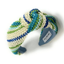 Load image into Gallery viewer, headband for woman, fashion headbands, blue green raffia knot headband, woven headbands for women, stylish headbands, raffia headband style, top knot headband, woven top knot headband, ivory headband, raffia hair band, multicolor raffia headband, raffia woven headband, women top knot headband, summer headbands, beige knot headband, woven top knot headband, handmade headbands, top knotted headband, knotted headband, boho headband, beige knotted headband, solid color headband, resort headband