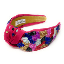 Load image into Gallery viewer, headband for women, Multicolor Knot headband, summer headband, summer knotted headband, summer top knot headband, Summer top knotted headband, multi color knotted headband, Summer hair band, beaded colorful headband, multicolor leopard headband, statement headbands, top knotted headband, knotted headband, beaded lover gifts, Beaded embellished headband, luxury headband, Birthday gifts, Summer Knot headband, Summer knot embellished headband, knot headband