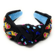Load image into Gallery viewer, headband for women, Multicolor Knot headband, summer headband, summer knotted headband, summer top knot headband, Summer top knotted headband, multi color knotted headband, Summer hair band, beaded colorful headband, multicolor lightning bolt headband, lightning bolt headband, top knotted headband, knotted headband, rainbow lightning bolt lover gifts, Beaded embellished headband, luxury headband, Birthday gifts, Summer Knot headband, Summer knot embellished headband, lightning bolt knot headband