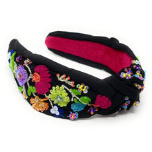 Load image into Gallery viewer, headband for women, Multicolor Knot headband, summer headband, summer knotted headband, summer top knot headband, Summer top knotted headband, multi color knotted headband, Summer hair band, beaded colorful headband, multicolor floral headband, Embroidered floral headband, top knotted headband, knotted headband, floral lover gifts, Beaded embellished headband, luxury headband, Birthday gifts, Summer Knot headband, Summer knot embellished headband, floral knot headband