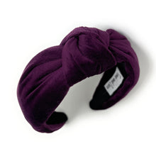 Load image into Gallery viewer, Fall Autumn Headband, Fall Knotted Headband, purple Knot Headband, Fall Hair Accessories, velvet purple Headband, Best Seller, headbands for women, best selling items, knotted headband, hairbands for women, Fall Winter gifts, Solid color knot Headband, Solid color hair accessories, Purple knot headband, Velour knotted headband, Statement headband, Birthday gifts, embellished knot headband, Fall Autumn  accessories, Purple headband, Purple velour headband, Velvet knot headband, velvet knotted headband