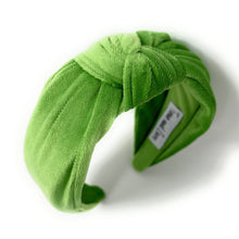 Load image into Gallery viewer, Fall Autumn Headband, Fall Knotted Headband, green Knot Headband, Fall Hair Accessories, velvet lime green Headband, Best Seller, headbands for women, best selling items, knotted headband, hairbands for women, Fall Winter gifts, Solid color knot Headband, Solid color hair accessories, wide knot headband, Velour knotted headband, Statement headband, Birthday gifts, lime green wide knot headband, Fall Autumn  accessories, Purple headband, lime green velour headband, Velvet knot headband, velour headband