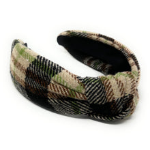 Load image into Gallery viewer, beige black Headband, holiday Knotted Headband, brown plaid Knotted Headband, beige brown Plaid Hair Accessories, Plaid Headband, Best Seller, headbands for women, best selling items, knotted headband, hairbands for women, brown plaid gifts, Plaid knot Headband, winter hair accessories, winter plaid headband, Plaid uniform headband, Statement headband, school uniform, school uniform knot headband, custom Knotted headband, plaid headband, Winter Plaid knot headband, plaid knot headband, plaid accessory