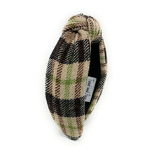 Load image into Gallery viewer, beige black Headband, holiday Knotted Headband, brown plaid Knotted Headband, beige brown Plaid Hair Accessories, Plaid Headband, Best Seller, headbands for women, best selling items, knotted headband, hairbands for women, brown plaid gifts, Plaid knot Headband, winter hair accessories, winter plaid headband, Plaid uniform headband, Statement headband, school uniform, school uniform knot headband, custom Knotted headband, plaid headband, Winter Plaid knot headband, plaid knot headband, plaid accessory