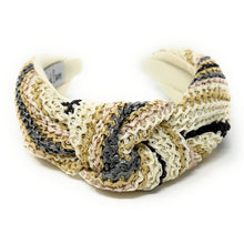 Load image into Gallery viewer, headband for woman, fashion headbands, beige raffia knot headband, woven headbands for women, stylish headbands, raffia headband style, top knot headband, woven top knot headband, ivory headband, raffia hair band, multicolor raffia headband, raffia woven headband, women top knot headband, summer headbands, beige knot headband, woven top knot headband, handmade headbands, top knotted headband, knotted headband, boho headband, beige knotted headband, solid color headband, resort headband