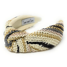 Load image into Gallery viewer, headband for woman, fashion headbands, beige raffia knot headband, woven headbands for women, stylish headbands, raffia headband style, top knot headband, woven top knot headband, ivory headband, raffia hair band, multicolor raffia headband, raffia woven headband, women top knot headband, summer headbands, beige knot headband, woven top knot headband, handmade headbands, top knotted headband, knotted headband, boho headband, beige knotted headband, solid color headband, resort headband