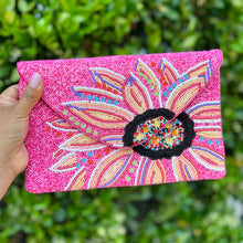 Load image into Gallery viewer, Floral beaded clutch purse, pink bead purse, beaded bag, tropical handbag, beaded bag, floral seed bead clutch, birthday gift for her, clutch bag, seed bead purse, engagement gift, party clutches, floral purse, gifts to bride, wedding gift, evening bags, Summer beaded clutch purse, birthday gift for her, summer clutch, pink clutch purse, beaded bag, summer bag, boho purse, blue beaded clutch purse, unique bags, best selling items, handmade gifts, handmade bag purse, floral sequin clutch purse