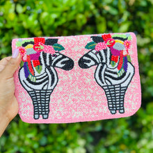 Load image into Gallery viewer, Floral beaded clutch purse, zebra bead purse, beaded bag, tropical handbag, beaded bag, floral seed bead clutch, birthday gift for her, clutch bag, seed bead purse, engagement gift, party clutches, floral purse, gifts to bride, wedding gift, evening bags, Summer beaded clutch purse, birthday gift for her, summer clutch, zebra clutch purse, beaded bag, summer bag, boho purse, zebra accessories, unique bags, best selling items, handmade gifts, handmade bag purse, floral sequin clutch purse, pink bag