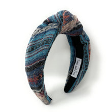 Load image into Gallery viewer, blue Headband, holiday Knotted Headband, blue plaid Knotted Headband, blue brown Plaid Hair Accessories, boho Headband, Best Seller, headbands for women, best selling items, knotted headband, hairbands for women, blue plaid gifts, blue knot Headband, winter hair accessories, winter plaid headband, tweed uniform headband, Statement headband, school uniform, school uniform knot headband, custom Knotted headband, plaid headband, Winter tweed knot headband, boho knot headband, winter hair accessories