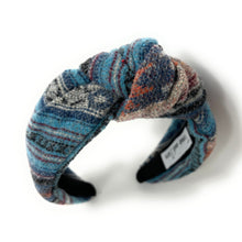 Load image into Gallery viewer, blue Headband, holiday Knotted Headband, blue plaid Knotted Headband, blue brown Plaid Hair Accessories, boho Headband, Best Seller, headbands for women, best selling items, knotted headband, hairbands for women, blue plaid gifts, blue knot Headband, winter hair accessories, winter plaid headband, tweed uniform headband, Statement headband, school uniform, school uniform knot headband, custom Knotted headband, plaid headband, Winter tweed knot headband, boho knot headband, winter hair accessories