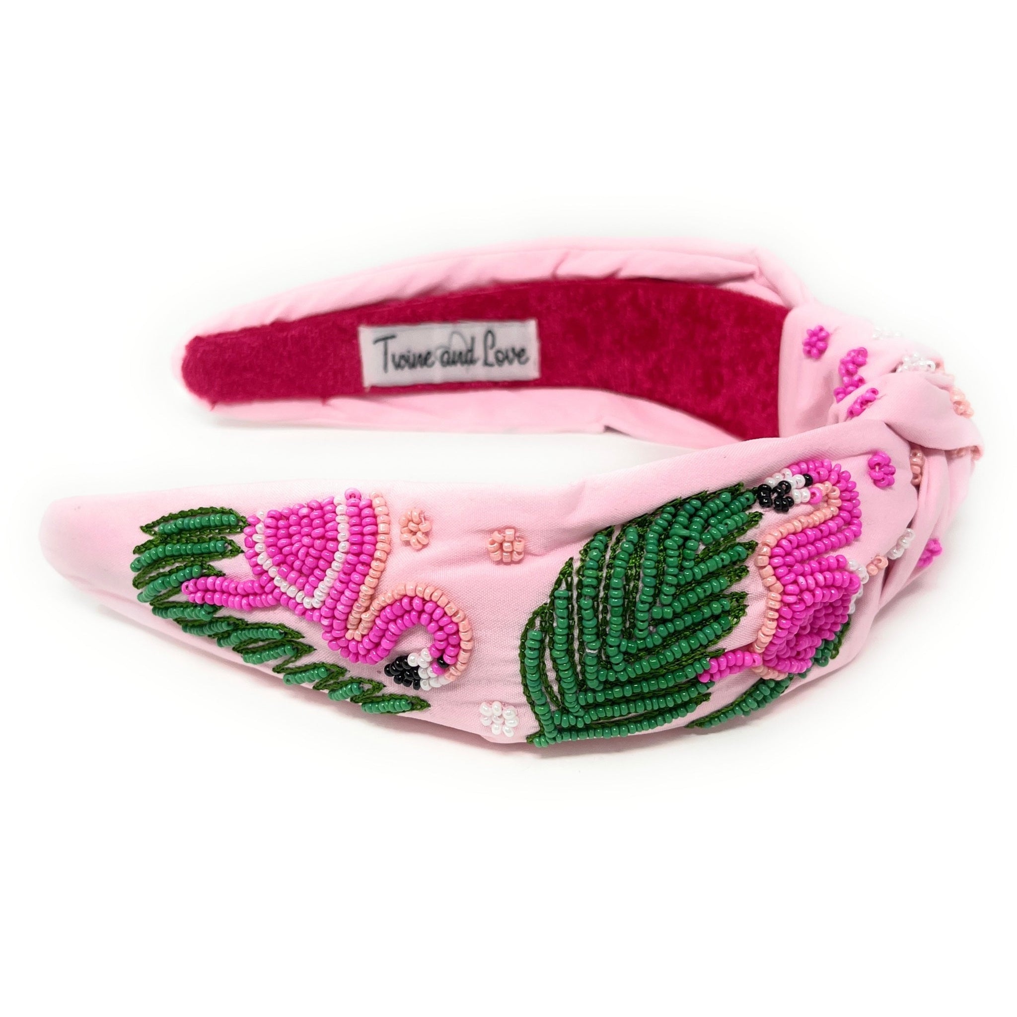 Flamingo Beaded Knot Headband, Pink Knot Headband, Handmade Headbands