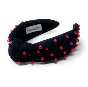 headbands for women, navy blue red headband, handmade headbands, navy blue top knotted headband, Tennessee Titans knotted headband, Titans Headband, FC Barcelona headband, Red pearl headband, navy blue game day headband, football headband, knotted jeweled headband, Houston Texans headband, New England Patriots knot headband, New England Patriots headband, pearly headbands, Patriots headband, game day hair accessories, game day headband, football headbands, best selling items
