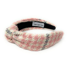 Load image into Gallery viewer, houndstooth Headband, tweed Knotted Headband, houndstooth Knotted Headband, houndstooth tweed Hair Accessories, pink ivory Headband, Best Seller, headbands for women, best selling items, knotted headband, hairbands for women, Pink plaid gifts, Plaid knot Headband, winter hair accessories, winter plaid headband, tweed uniform headband, Statement headband, winter headband, winter style knot headband, custom Knotted headband, plaid headband, Winter Plaid knot headband, plaid knot headband, plaid access