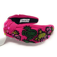 Load image into Gallery viewer, headband for women, hot pink Knot headband, summer headband, summer knotted headband, summer top knot headband, Summer top knotted headband, succulent knotted headband, Summer hair band, beaded hot pink headband, succulent knotted headband, pink succulent knot headband, top knotted headband, fuchsia knotted headband, succulent lover gifts, Beaded embellished headband, Birthday gifts, Summer Knot headband, Summer knot embellished headband, pink knot headband, yeehaw headband, lets go girls headband