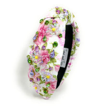 Load image into Gallery viewer, Summer Knot headband, multicolor knot headband, floral knotted headband, floral accessories, multicolor top knot headband, white headband, floral headband, light pink color hair band, roses fabric headbands, baby shower headband, multi color knotted headband, baby shower knotted headband, floral hair accessories, summer accessories, spring accessories, spring headband, summer headband, custom headband, handmade headbands, floral knotted headband, best selling items, jeweled headband, handmade gifts