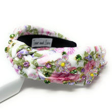 Load image into Gallery viewer, Summer Knot headband, multicolor knot headband, floral knotted headband, floral accessories, multicolor top knot headband, white headband, floral headband, light pink color hair band, roses fabric headbands, baby shower headband, multi color knotted headband, baby shower knotted headband, floral hair accessories, summer accessories, spring accessories, spring headband, summer headband, custom headband, handmade headbands, floral knotted headband, best selling items, jeweled headband, handmade gifts