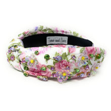 Load image into Gallery viewer, Summer Knot headband, multicolor knot headband, floral knotted headband, floral accessories, multicolor top knot headband, white headband, floral headband, light pink color hair band, roses fabric headbands, baby shower headband, multi color knotted headband, baby shower knotted headband, floral hair accessories, summer accessories, spring accessories, spring headband, summer headband, custom headband, handmade headbands, floral knotted headband, best selling items, jeweled headband, handmade gifts